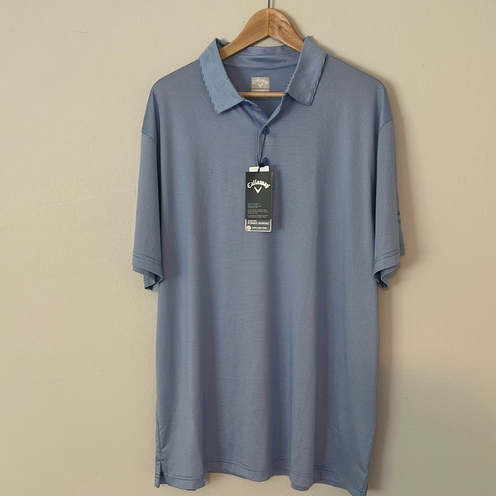 Callaway Blue Striped Golf Polo Shirt with Embroidered Logo XL